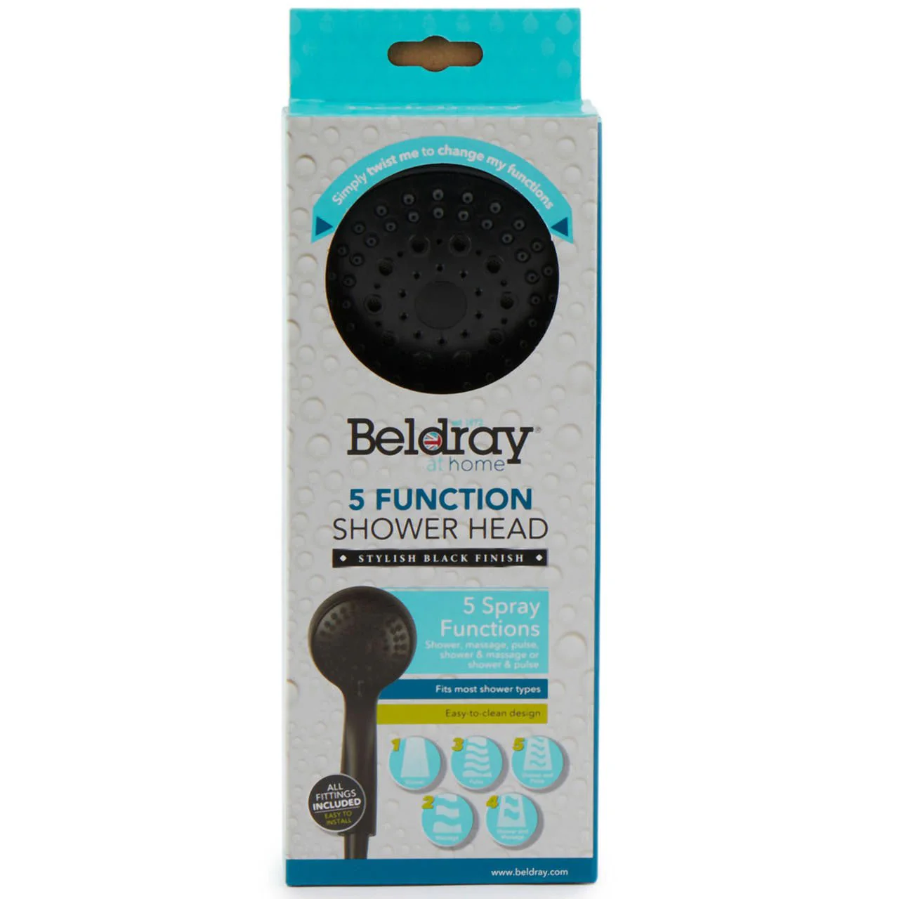 Beldray Black Shower Head, 5 Spray Modes