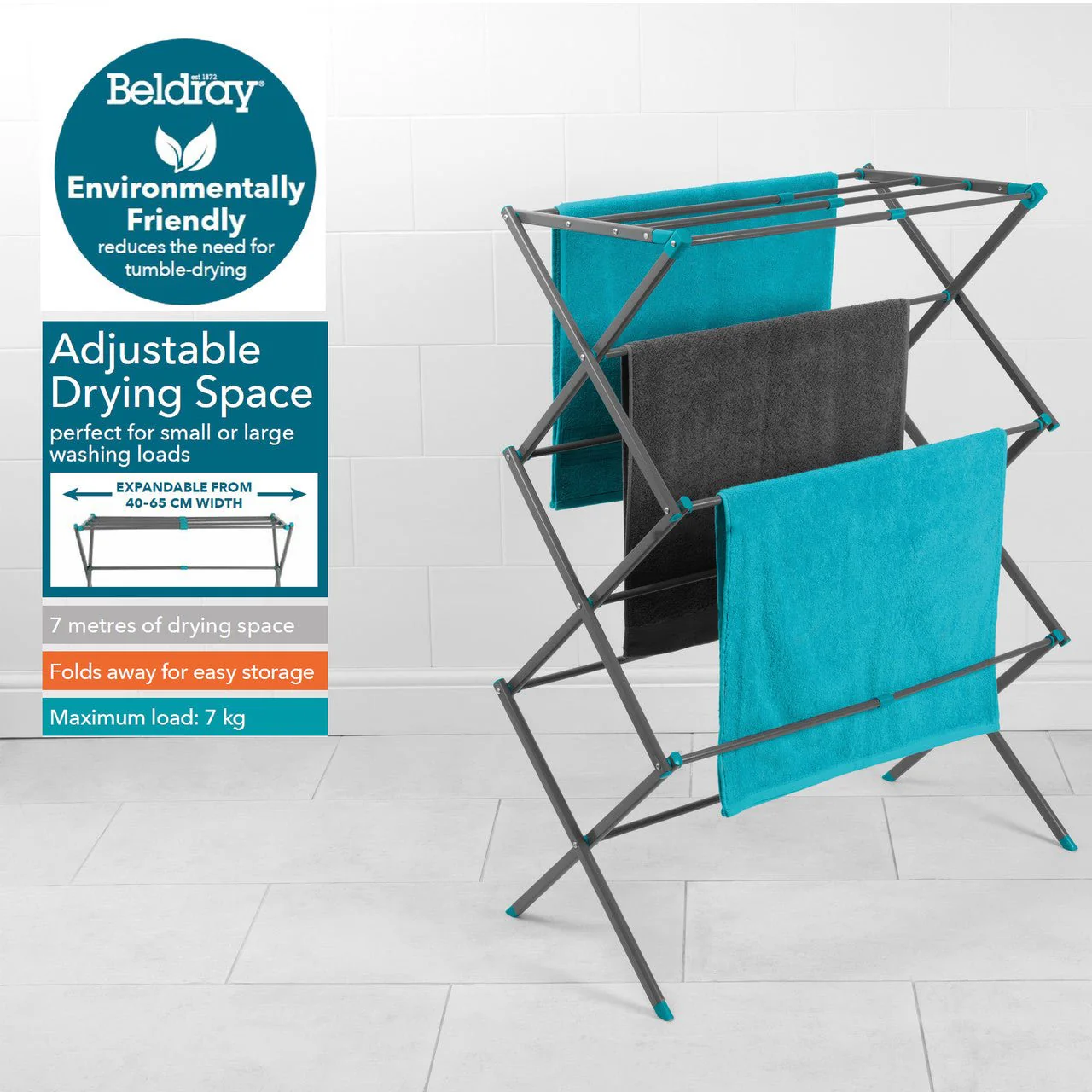Beldray Three Tier Expandable Clothes Airer Turquoise and Grey - Image 4