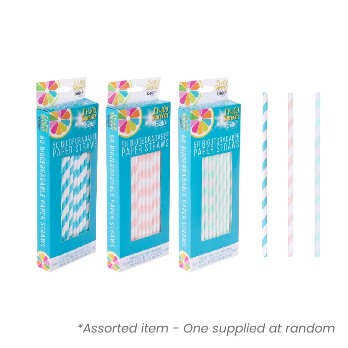 Bello 50pk Paper Drinking Straws Assorted - One Supplied*