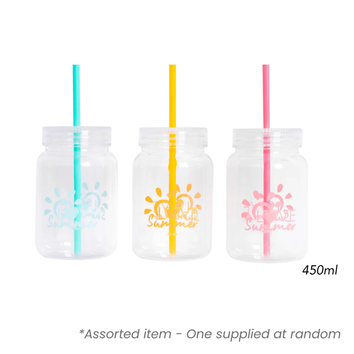 Bello Drinking Jar With Straw 450ml Assorted - One Supplied*