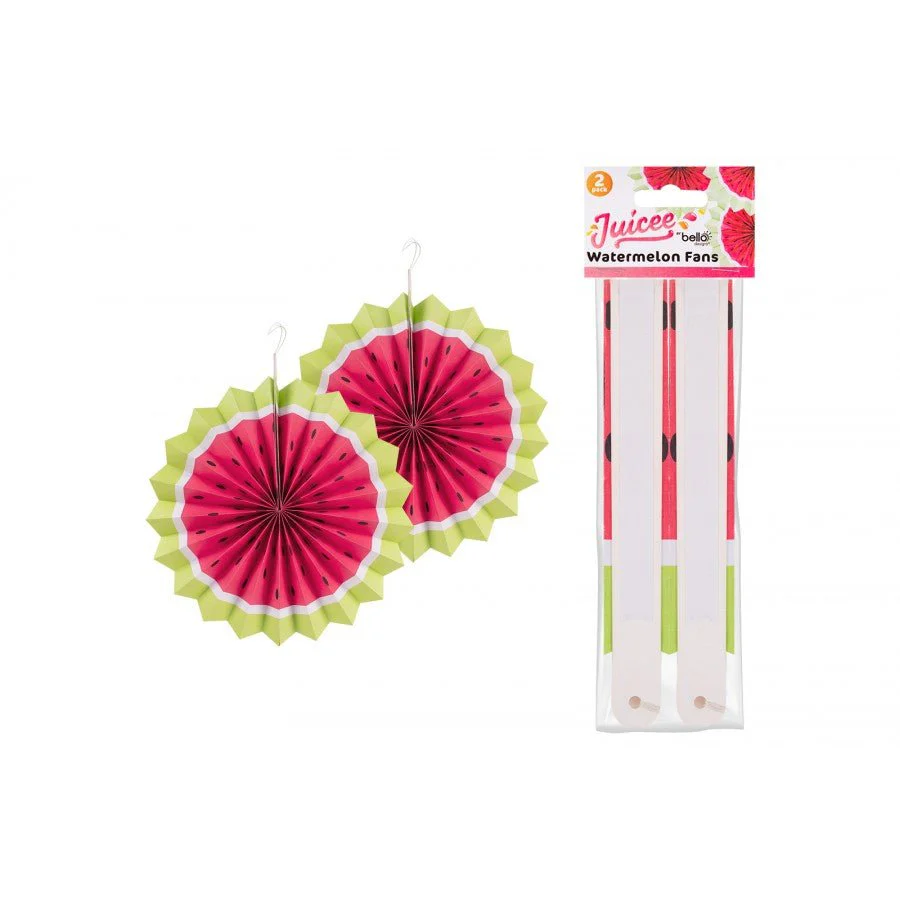 Bello Watermelon Paper Fans 15cm 2 Pack