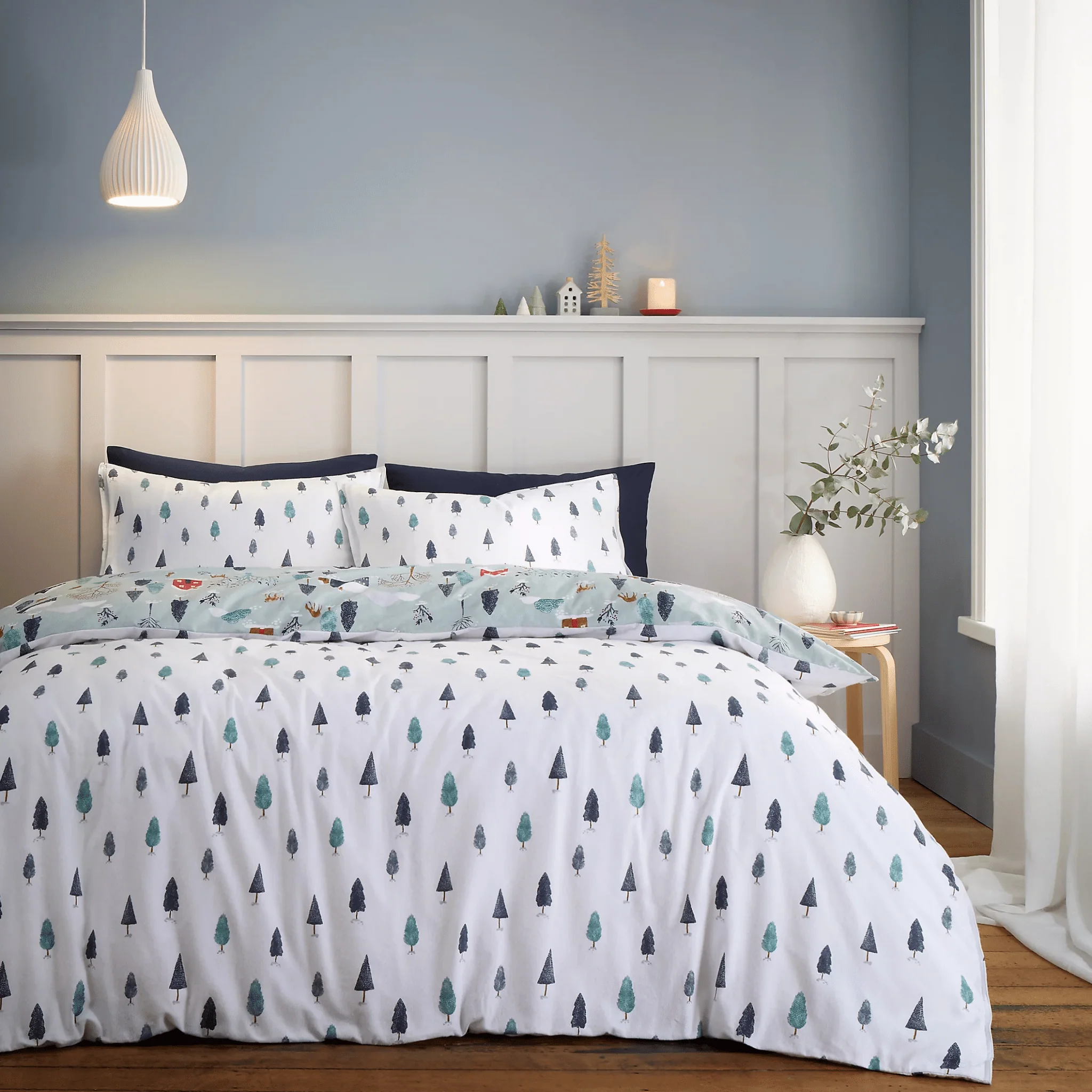Bianca Brushed Cotton Reversible Winter Scene Duvet Cover Set Kingsize - Image 2