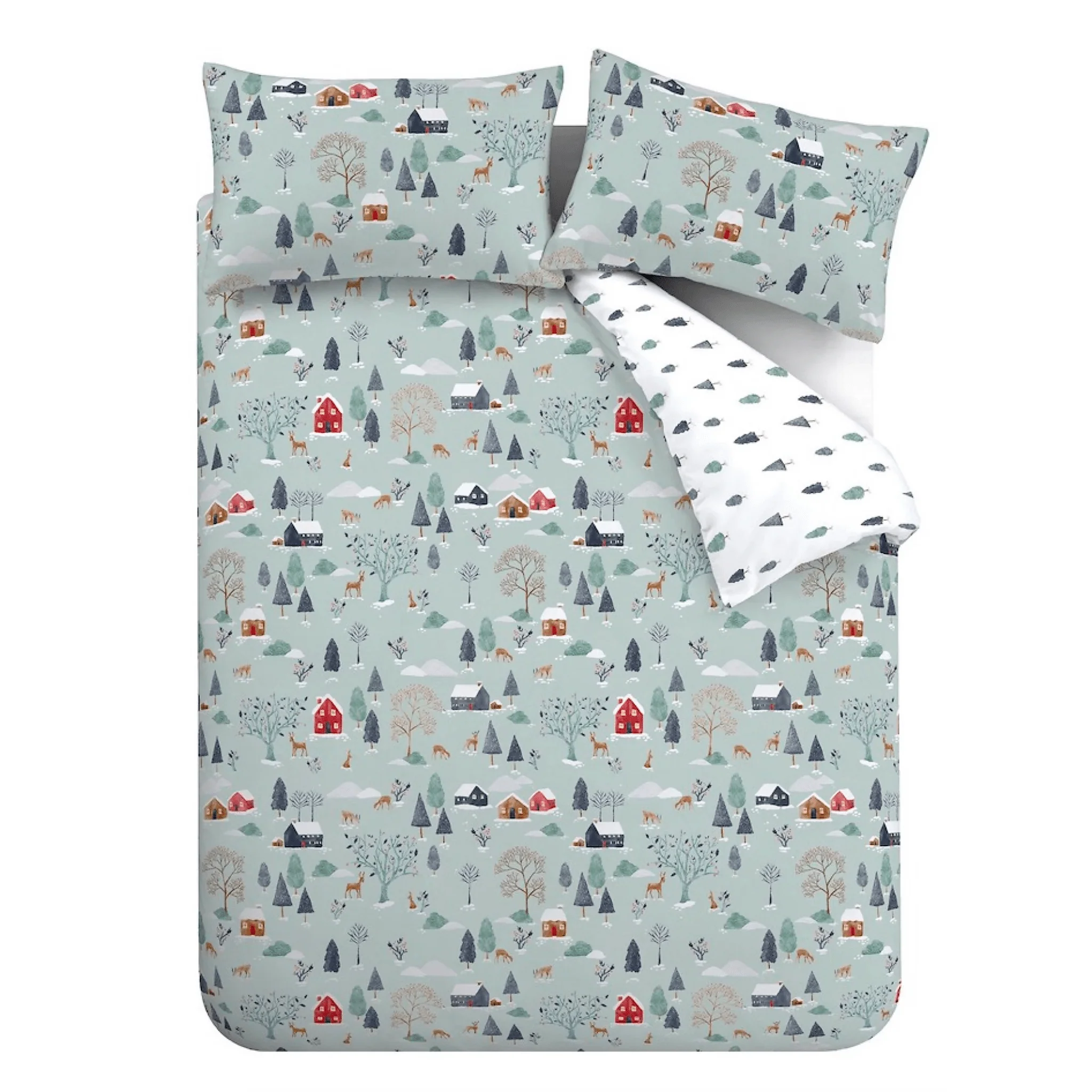 Bianca Brushed Cotton Reversible Winter Scene Duvet Cover Set Single - Image 6