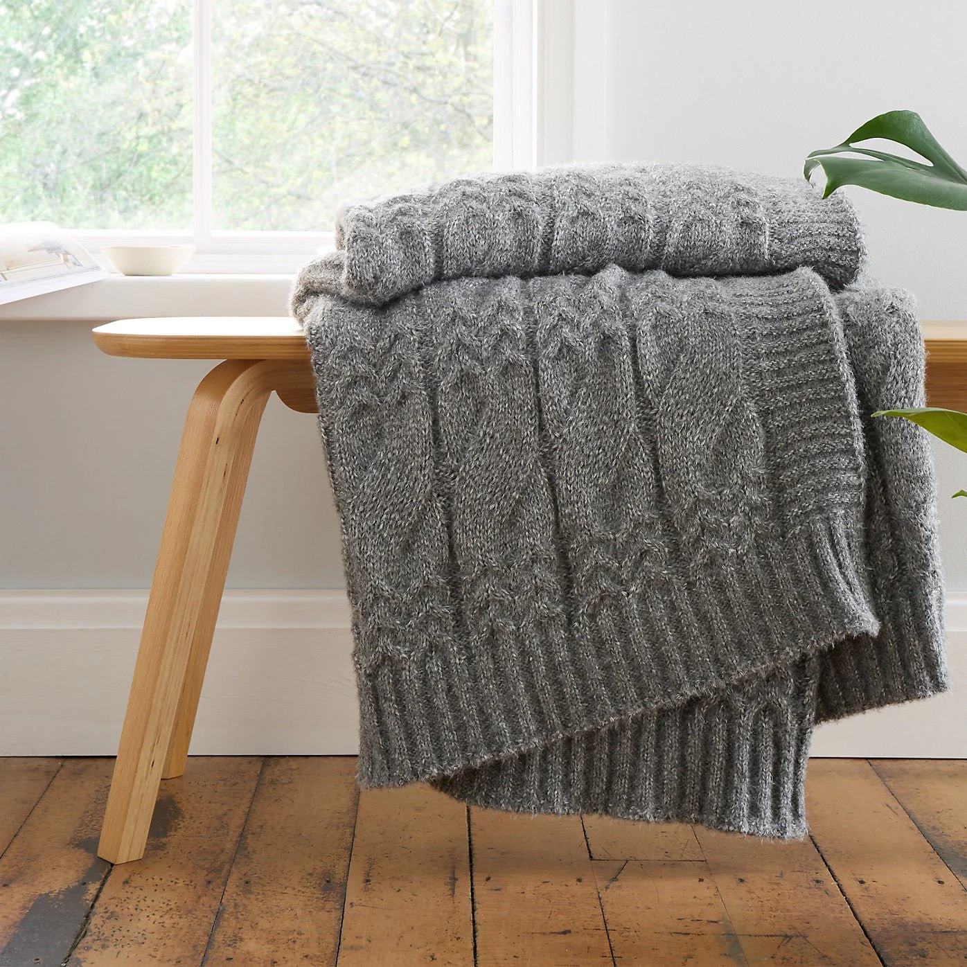 Bianca Cable Knit Blanket Throw – Grey (130x170cm)