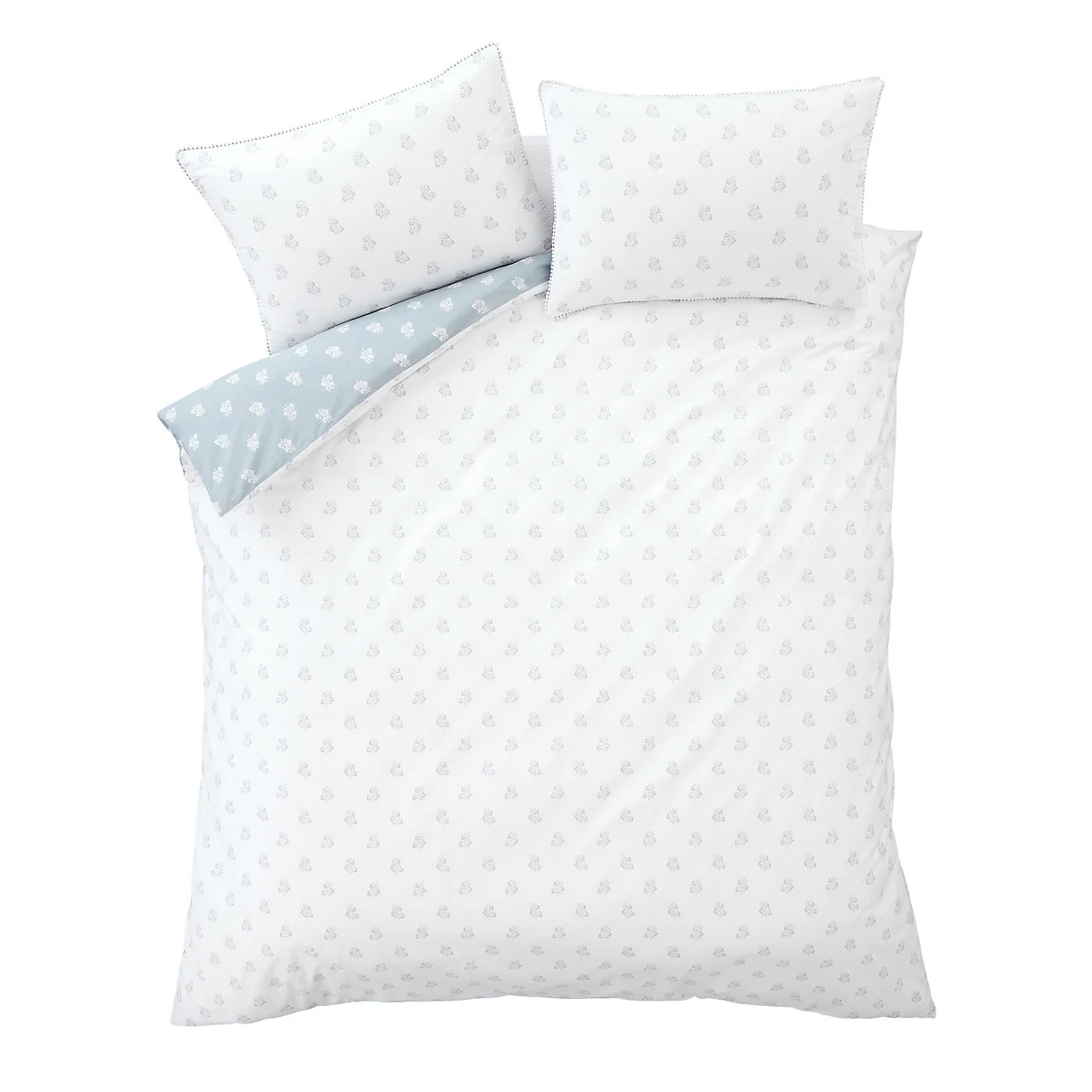 Bianca Esme Floral 200 Thread Count Cotton White/Blue Reversible Duvet Cover Set – Double - Image 6
