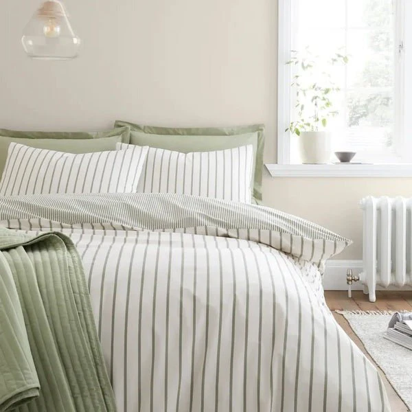 Bianca Hampton Stripe Green 200 Thread Count Duvet Cover Set – Super King