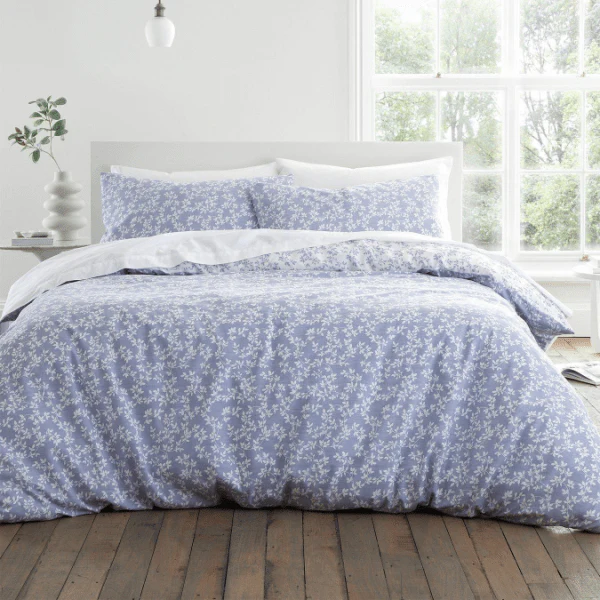 Bianca Shadow Leaves Blue 200TC Duvet Cover Set Kingsize