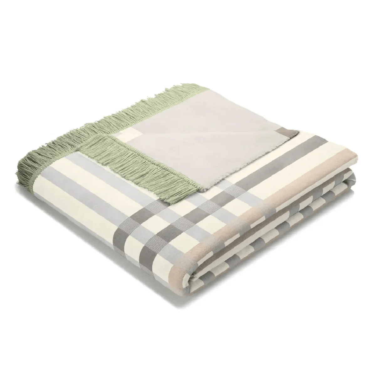 Biederlack Cotton Rich Border Check Blanket Celery Green 140 x 180cm
