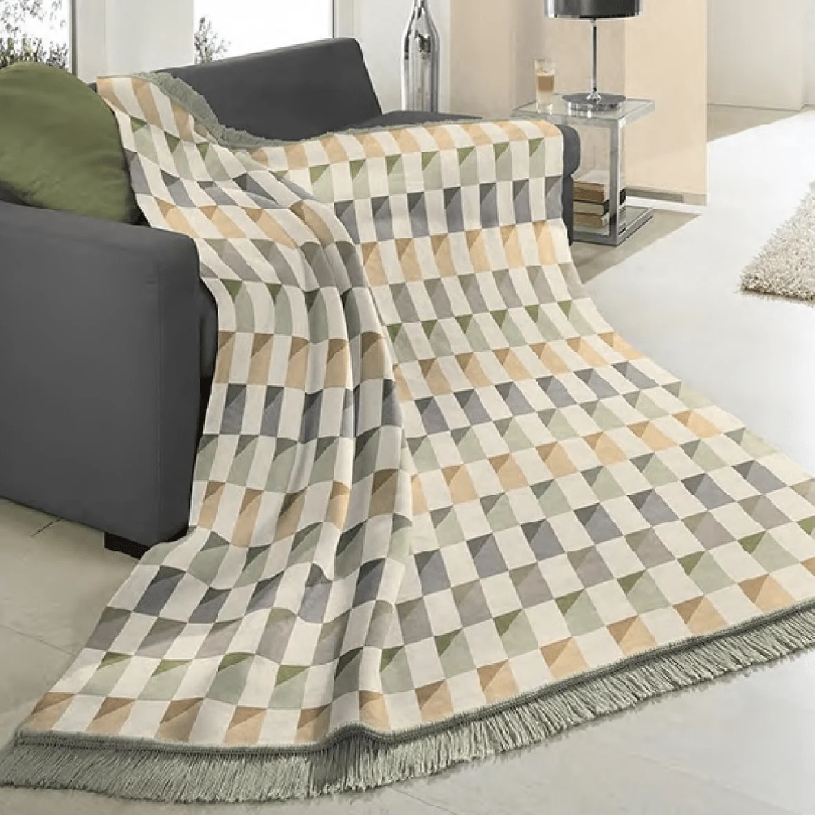 Biederlack Cotton Rich Colton Bricks Blanket Green 140 x 180cm