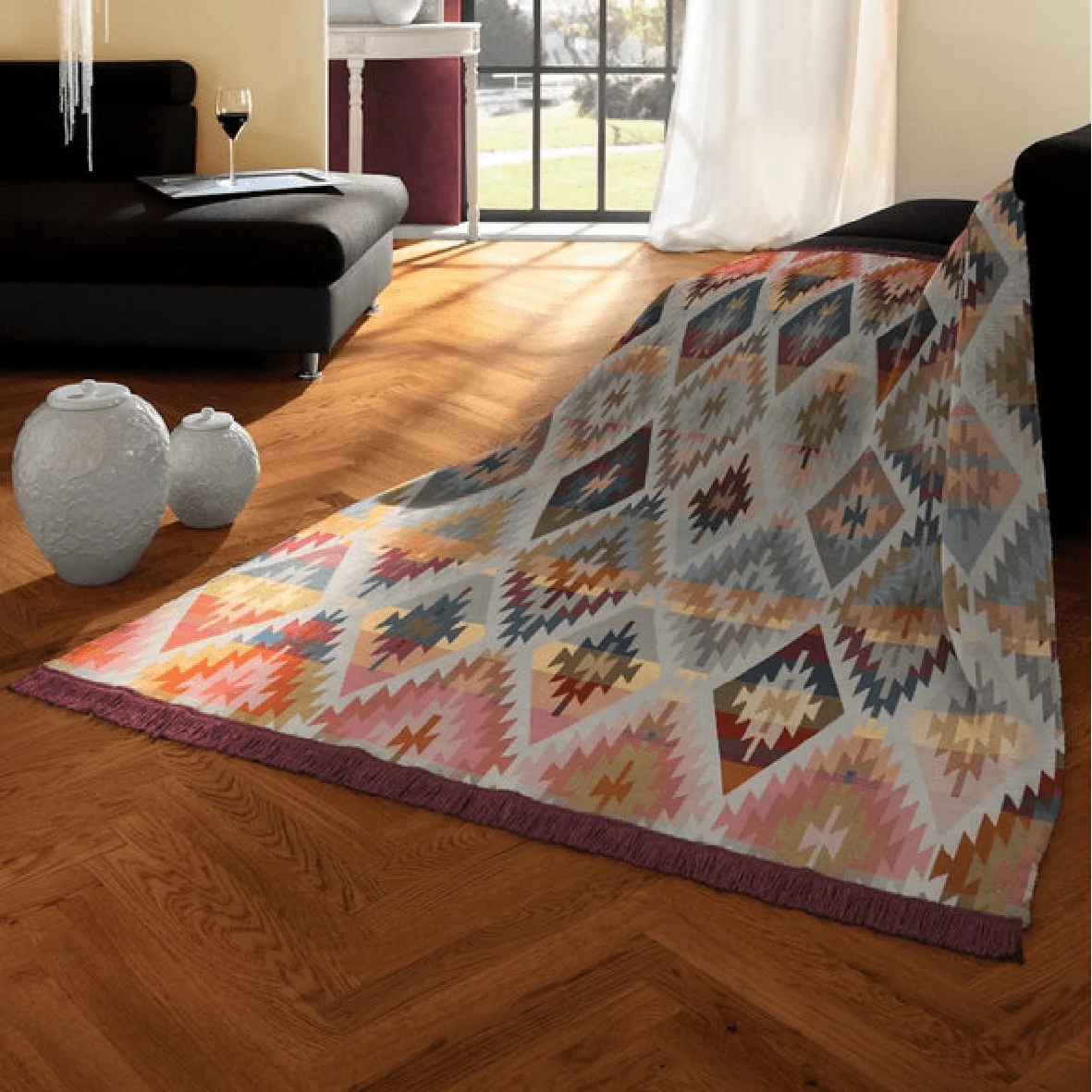 Biederlack Cotton Rich Ikat Diamond Blanket 140 x 180cm - Image 2