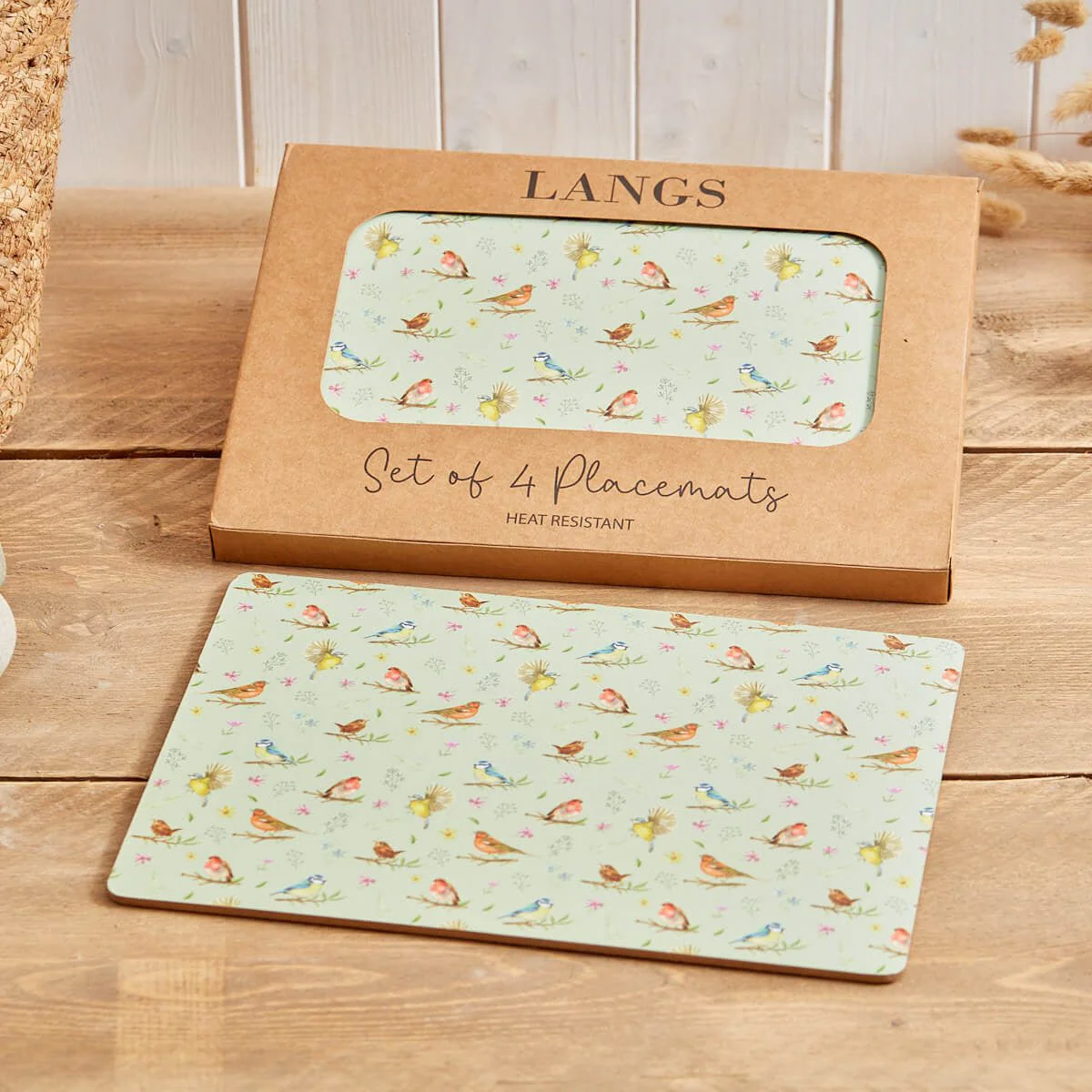 Bird Repeat Placemat S/4 In Display Box Heat Resistant Wood