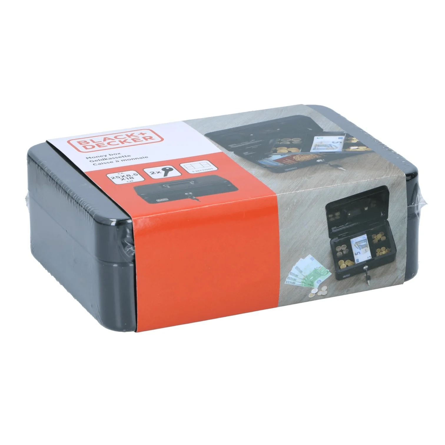 BLACK+DECKER Money Box With 5 Tray Divisions Black