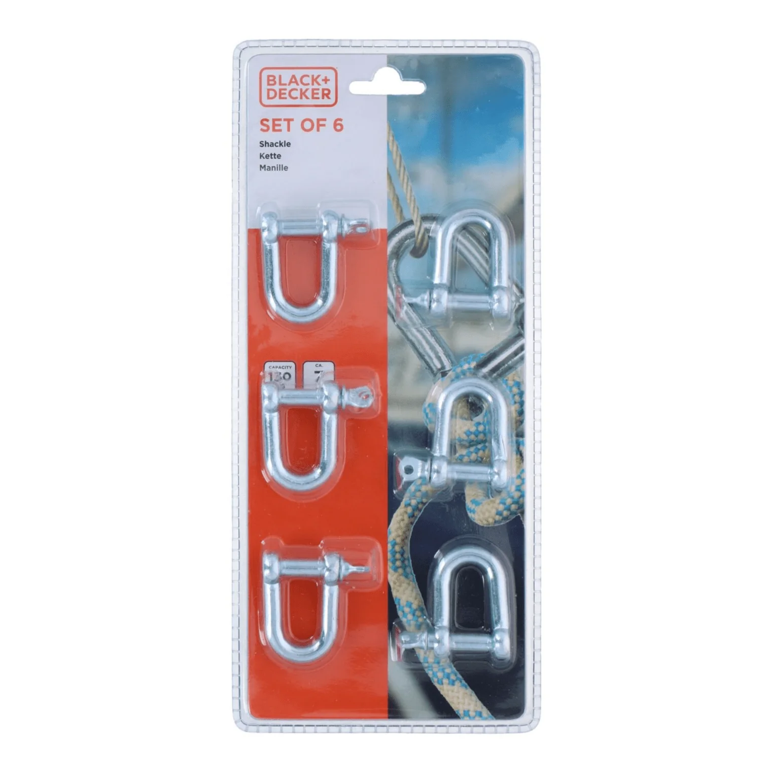 BLACK+DECKER Shackle Carabiner 7mm 130kg Pack Of 6
