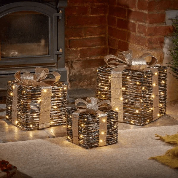 BlackGold Braid Faux Gift Boxes - Set of 3