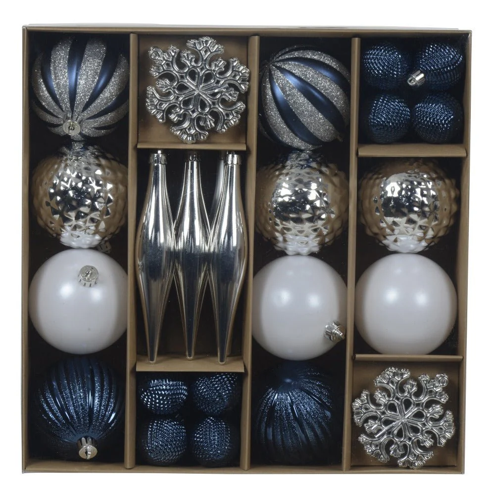 Blue, Silver And White Shatterproof Bauble Mix | Pack Of 46