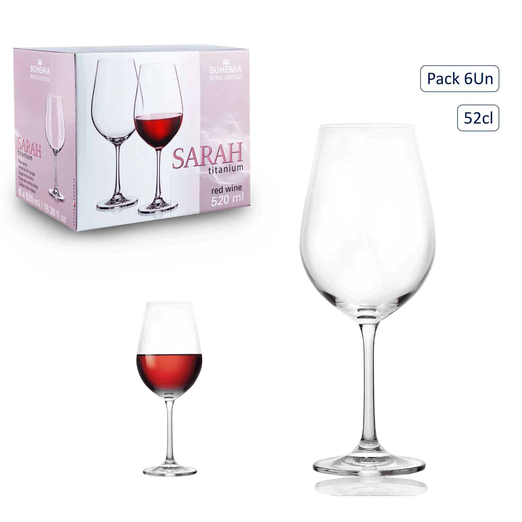 Bohemia Crystal Sarah Red Wine Glasses – Set of 6 (520ml)