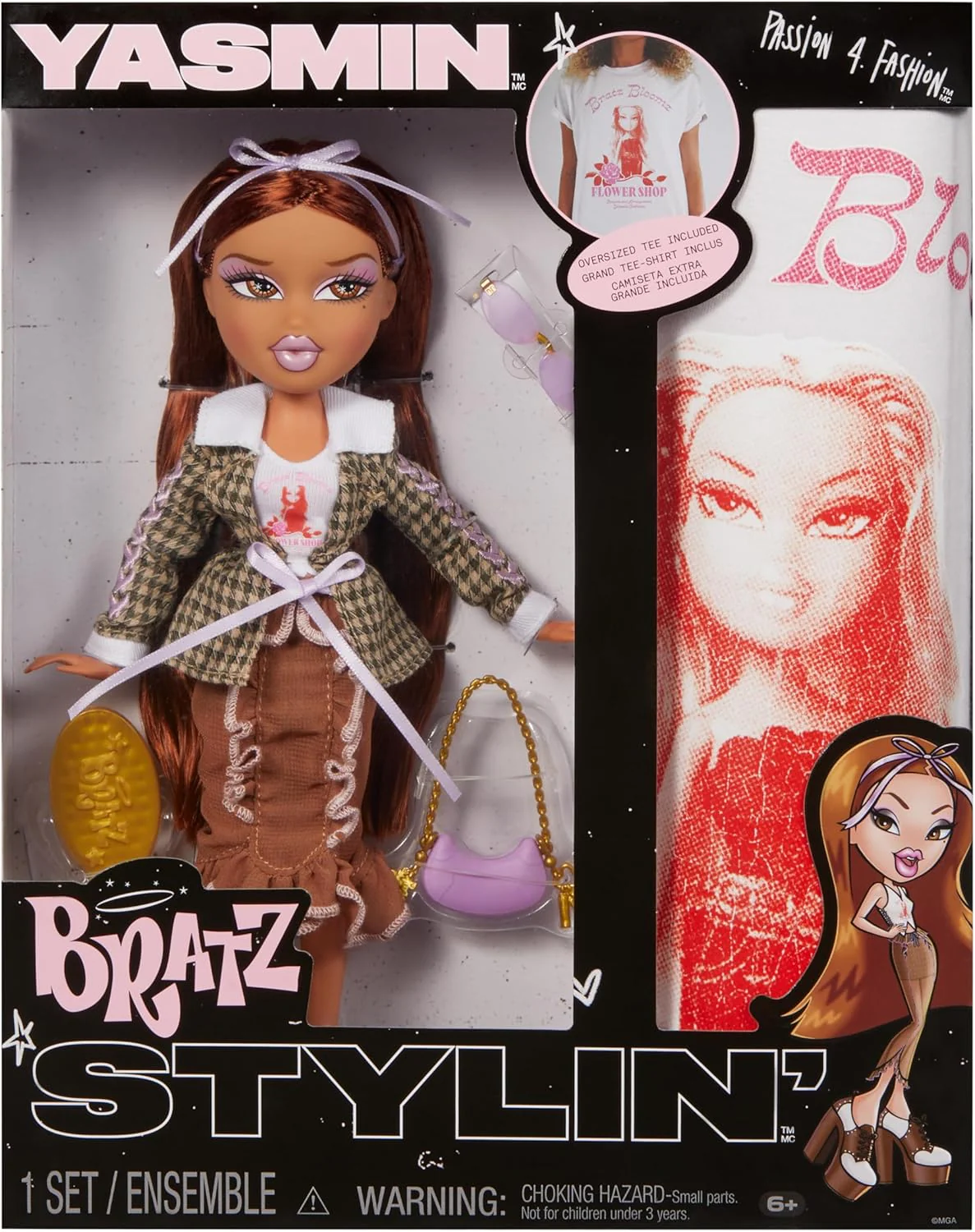 Bratz Stylin' Yasmin - Fashion Doll with Customisable T-Shirt