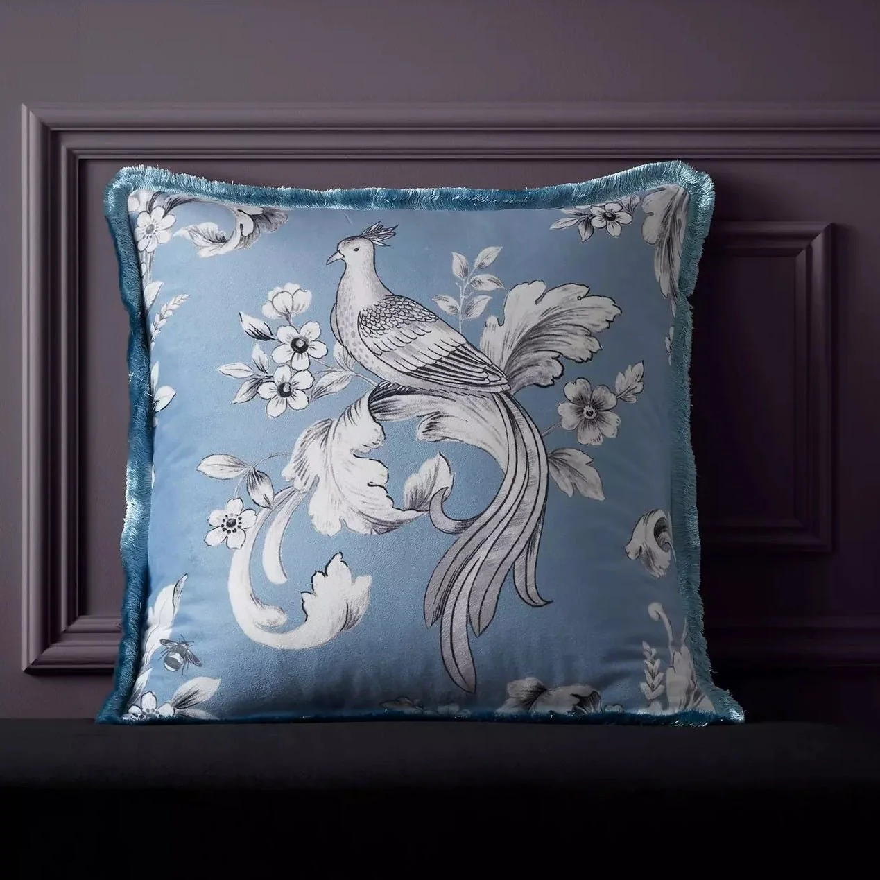 Bridgerton By Catherine Lansfield Regal Floral Blue Cushion