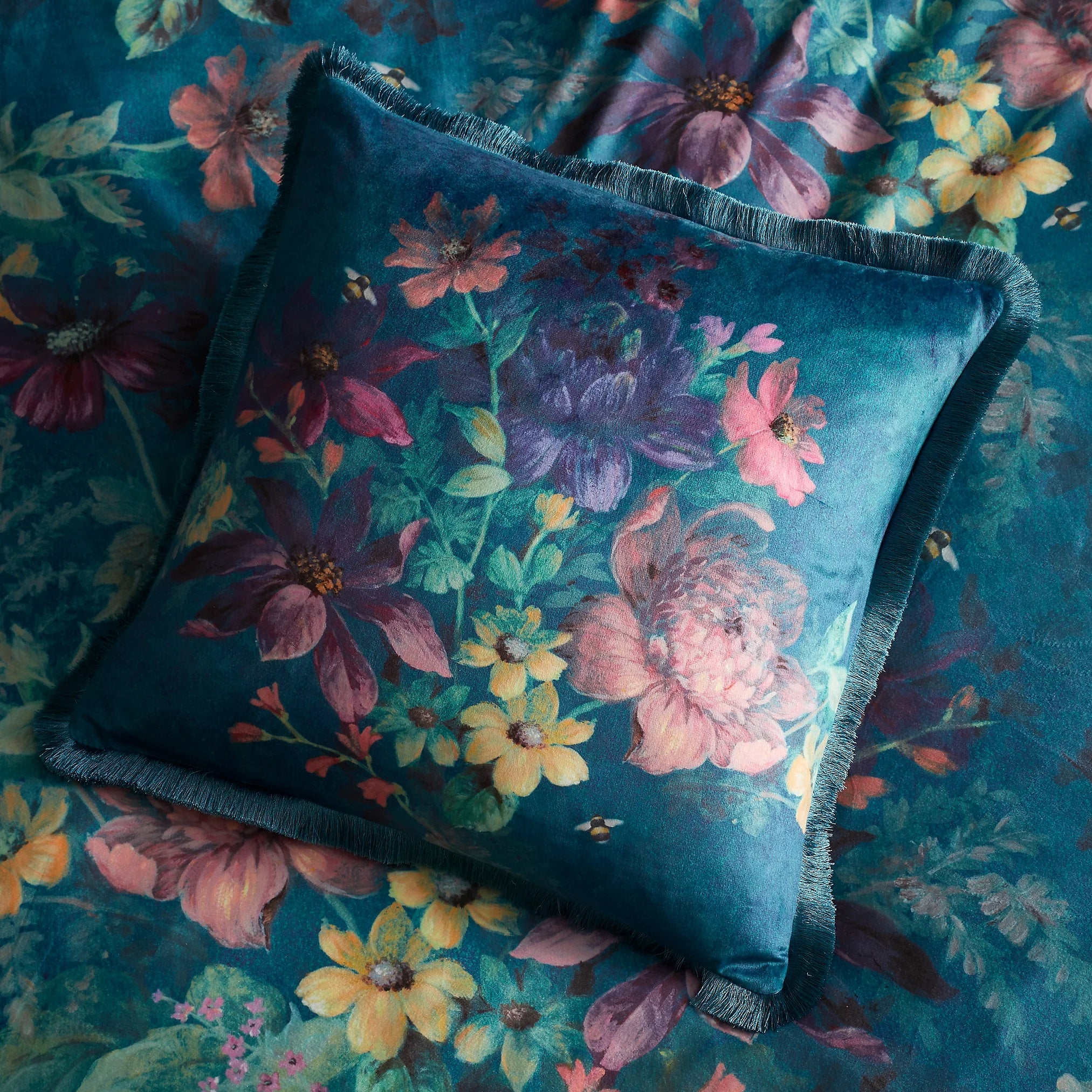 Bridgerton By Catherine Lansfield Romantic Floral Teal Cushion 45x45cm - Image 3