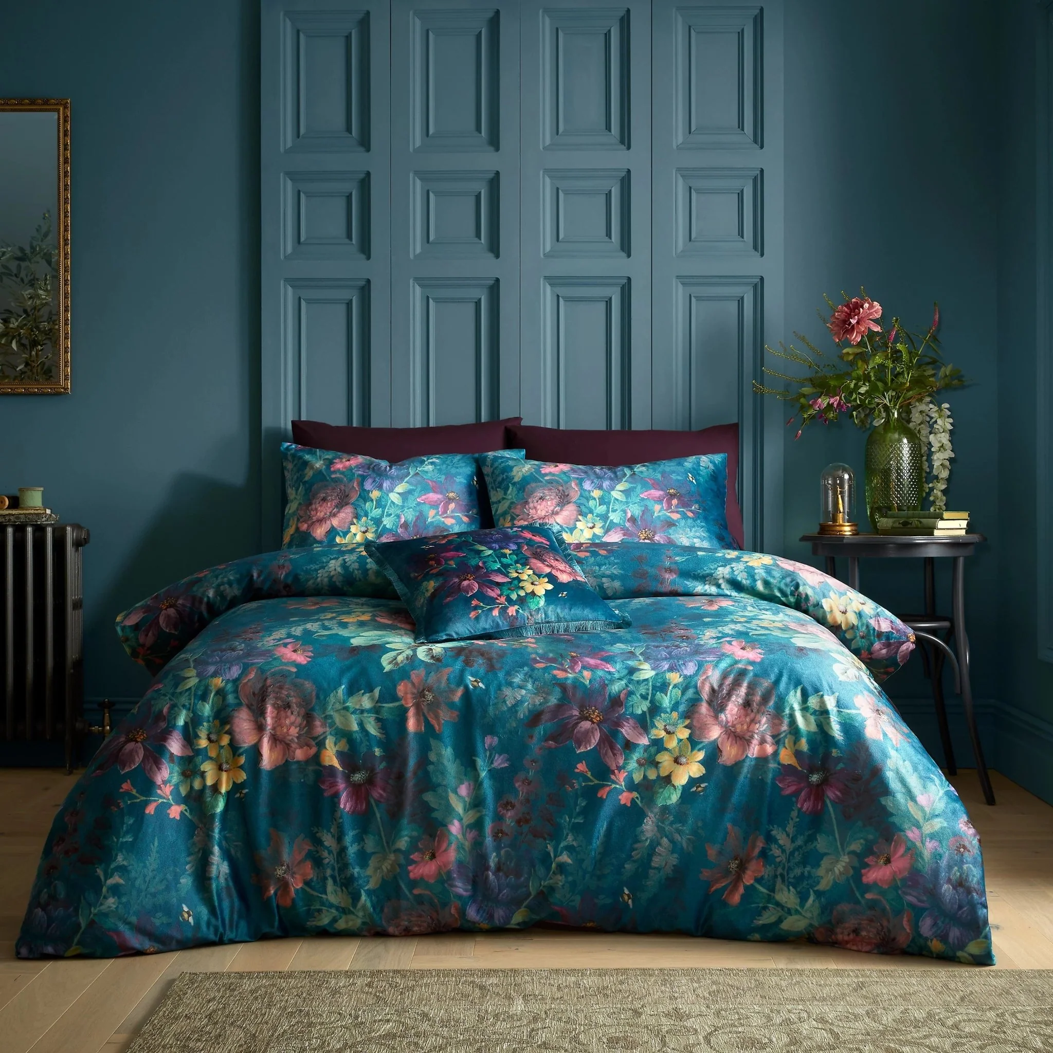 Bridgerton By Catherine Lansfield Romantic Floral Teal Duvet Cover Set - Double