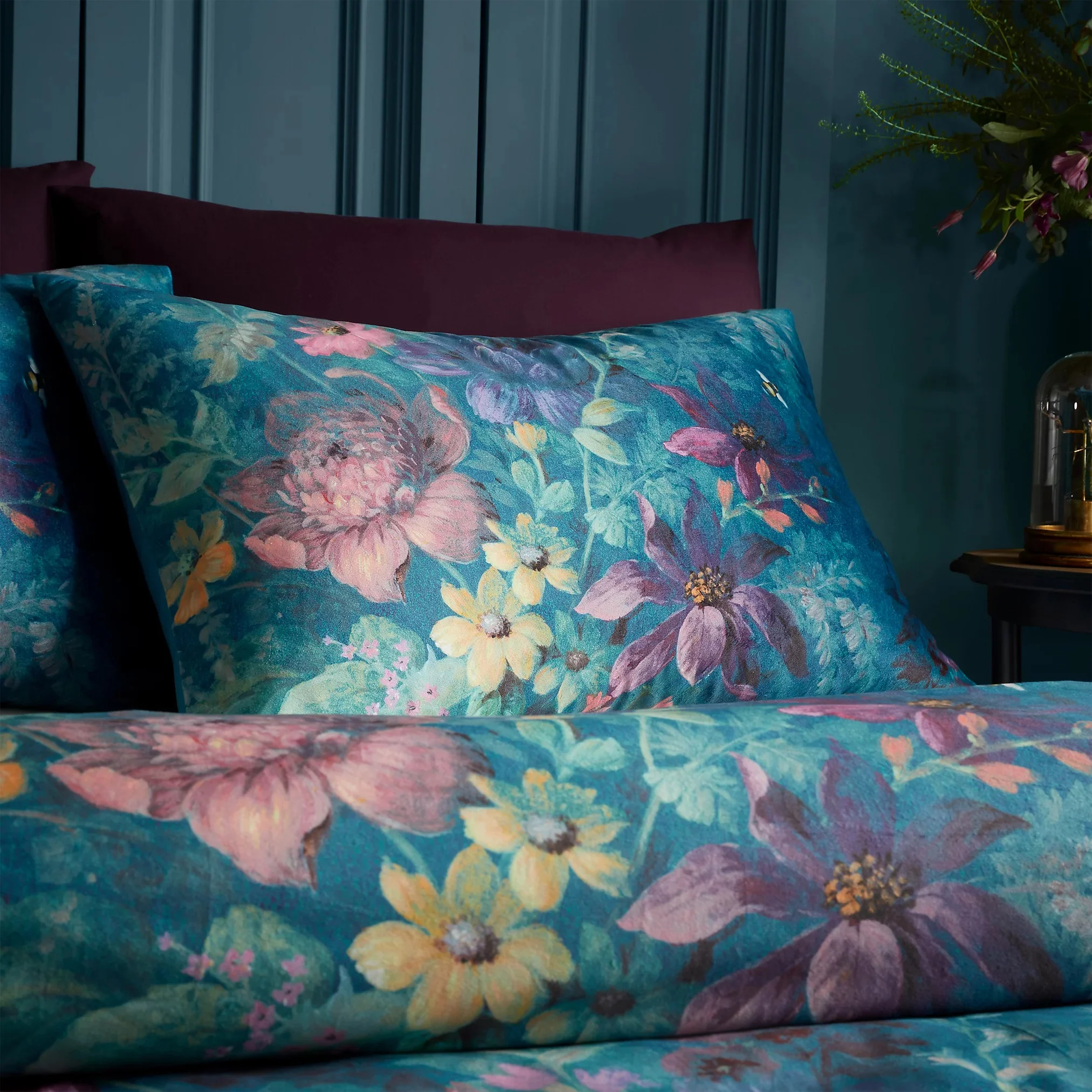 Bridgerton By Catherine Lansfield Romantic Floral Teal Duvet Cover Set - Super King - Image 2
