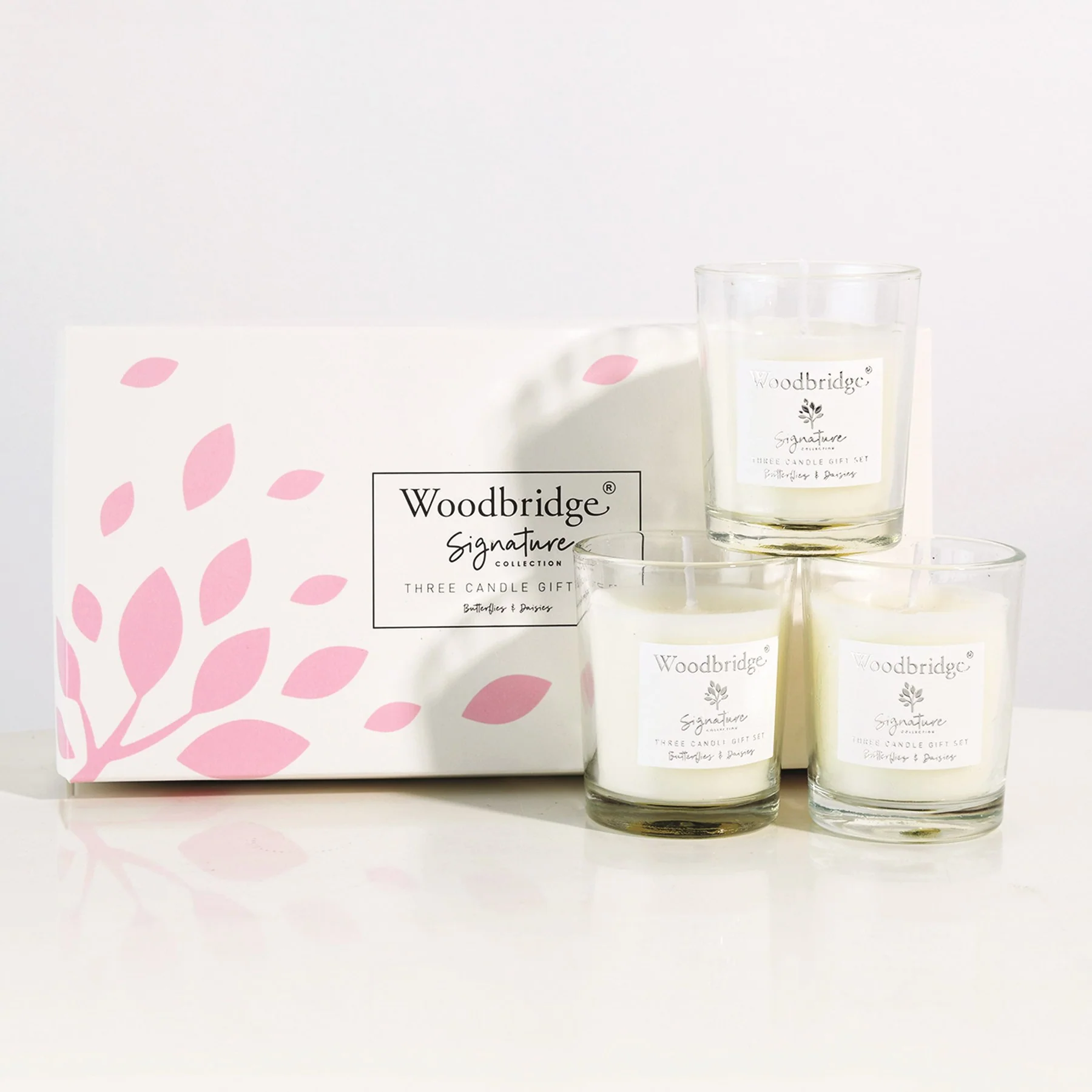 Butterflies on Daisies Boxed Three Votive Candle Set by Woodbridge 3x50g