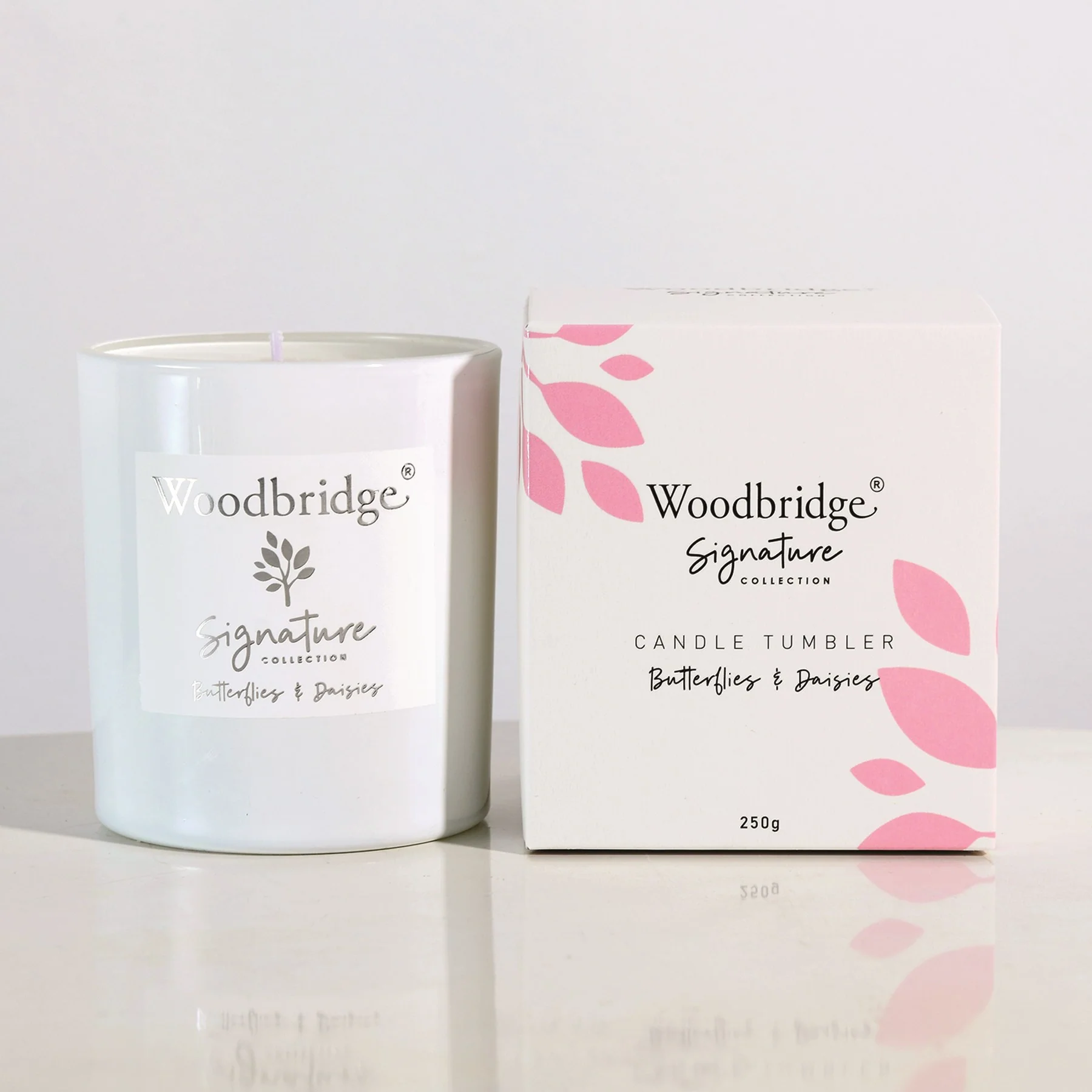 Butterflies on Daisies Boxed Tumbler Candle by Woodbridge 250g