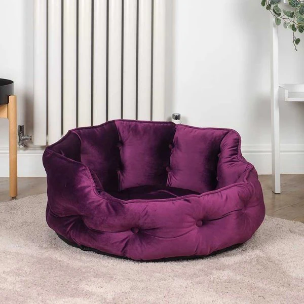 Button-Tufted Round Bed - Mulberry - Small