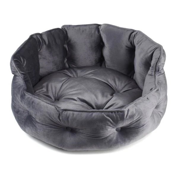 Button-Tufted Round Bed - Slate - Small - Image 2
