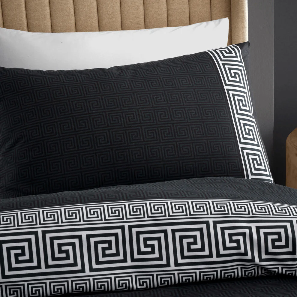 Catherine Lansfield Artemis Black Greek Key Duvet Set - Kingsize - Image 3