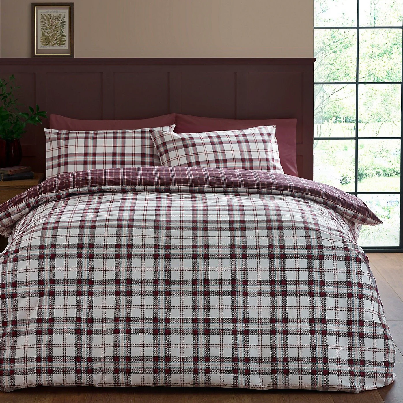 Catherine Lansfield Bedding Kelso Check Duvet Set Plum - Kingsize