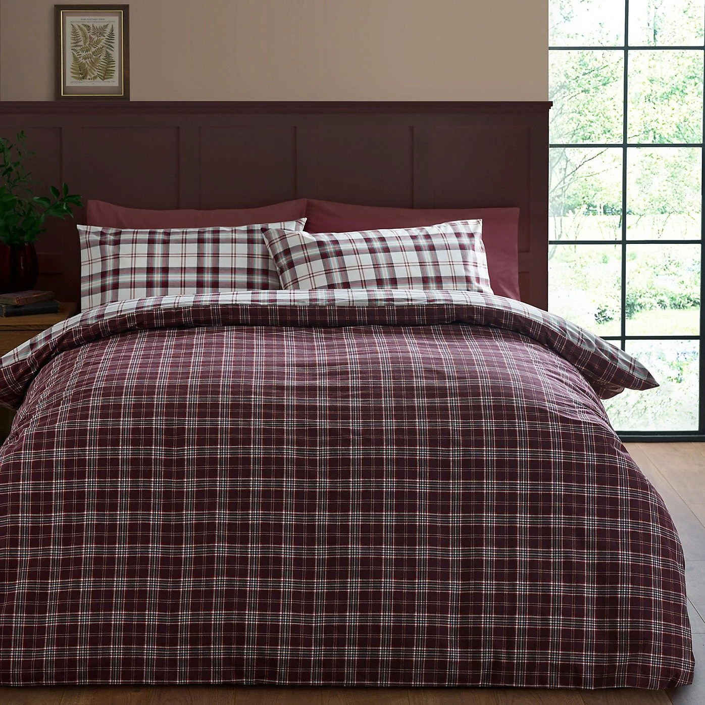 Catherine Lansfield Bedding Kelso Check Duvet Set Plum - Kingsize - Image 2