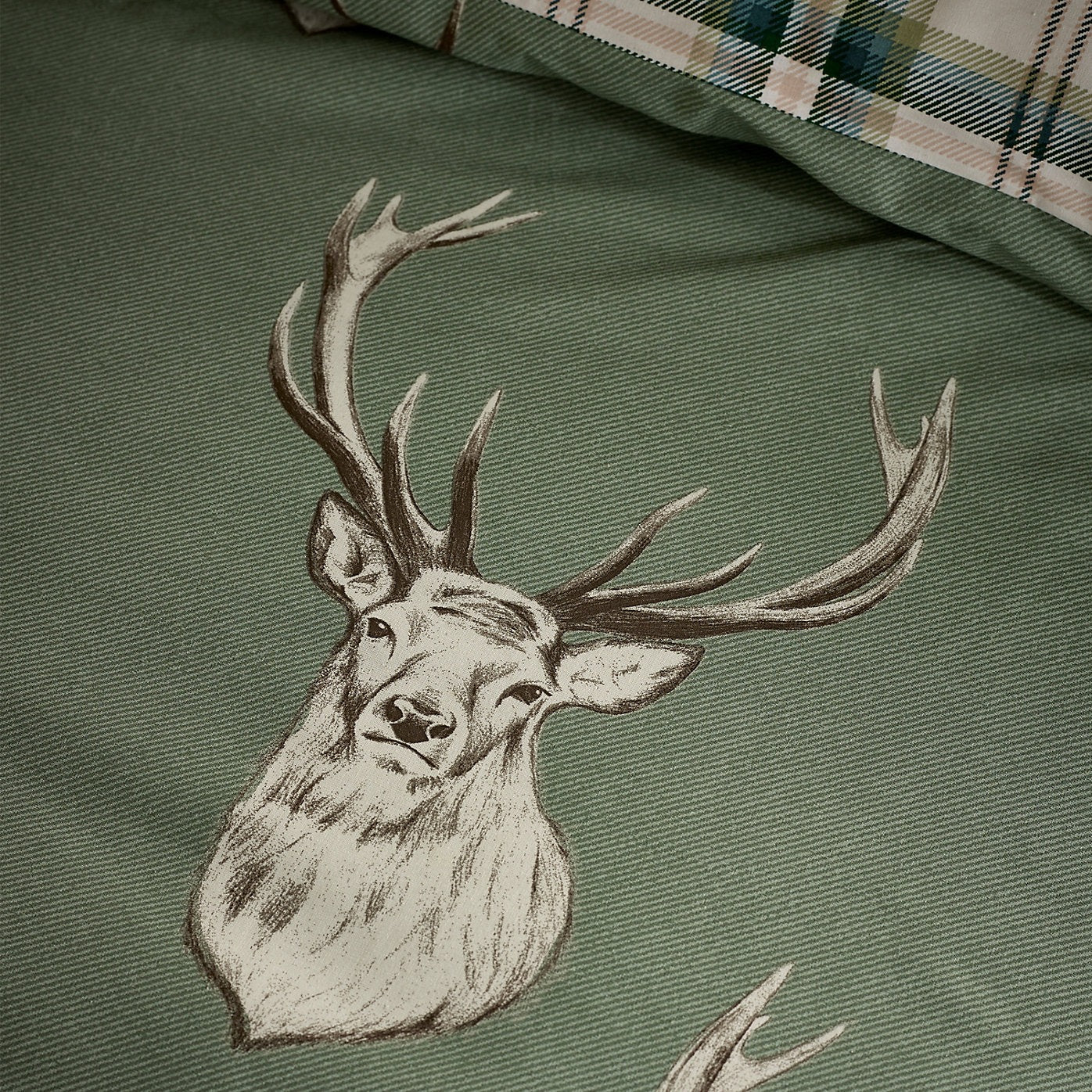 Catherine Lansfield Bedding Stag Check Duvet Set Soft Green - Superking - Image 4