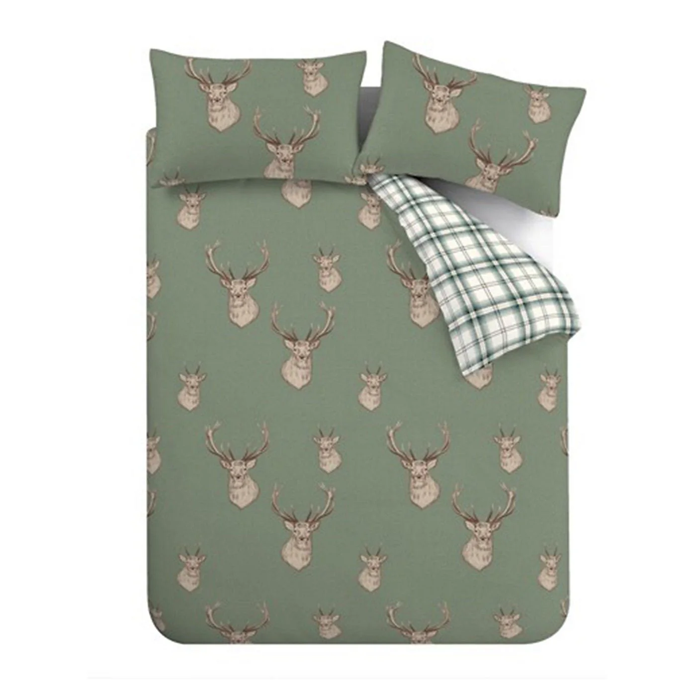 Catherine Lansfield Bedding Stag Check Duvet Set Soft Green - Superking - Image 5