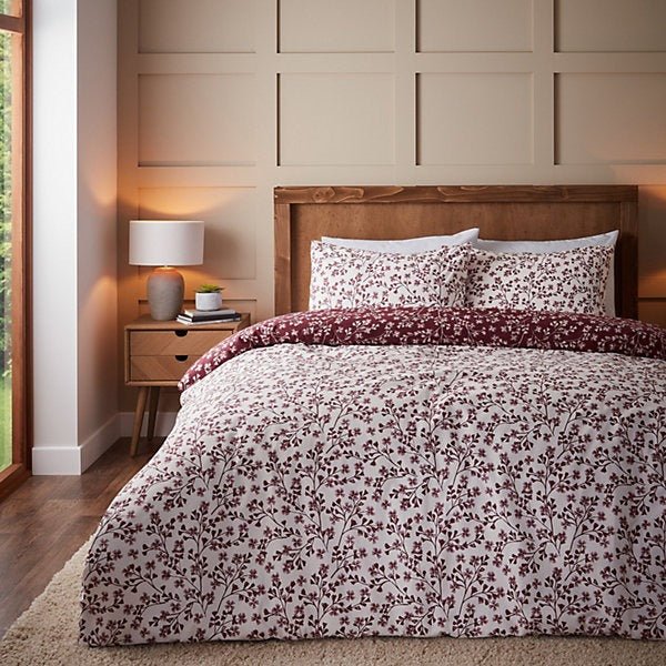 Catherine Lansfield Brushed Cotton Grace Floral Leaf Reversible Duvet Cover Set – Double - Image 2