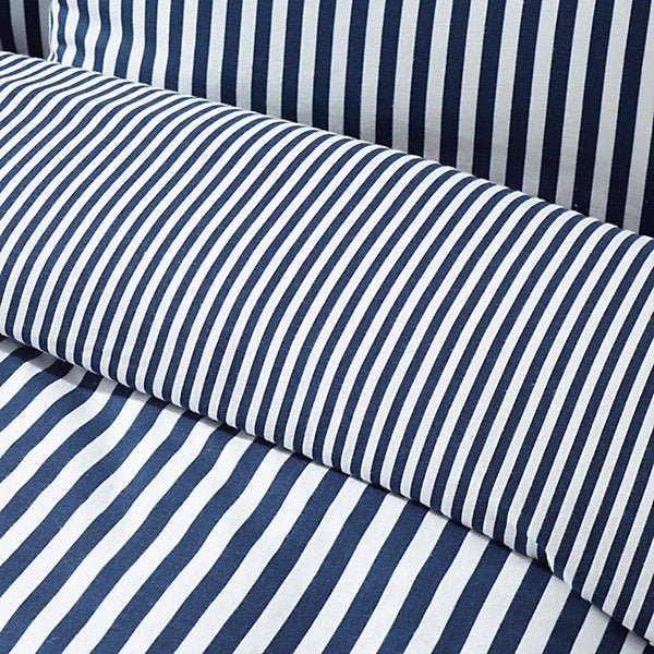 Catherine Lansfield Brushed Cotton Navy Blue Stripe Reversible Duvet Cover Set - Double - Image 3