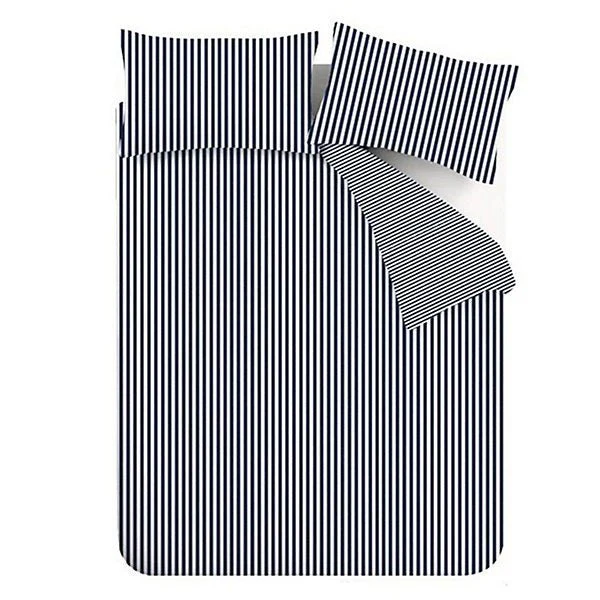 Catherine Lansfield Brushed Cotton Navy Blue Stripe Reversible Duvet Cover Set - Double - Image 4