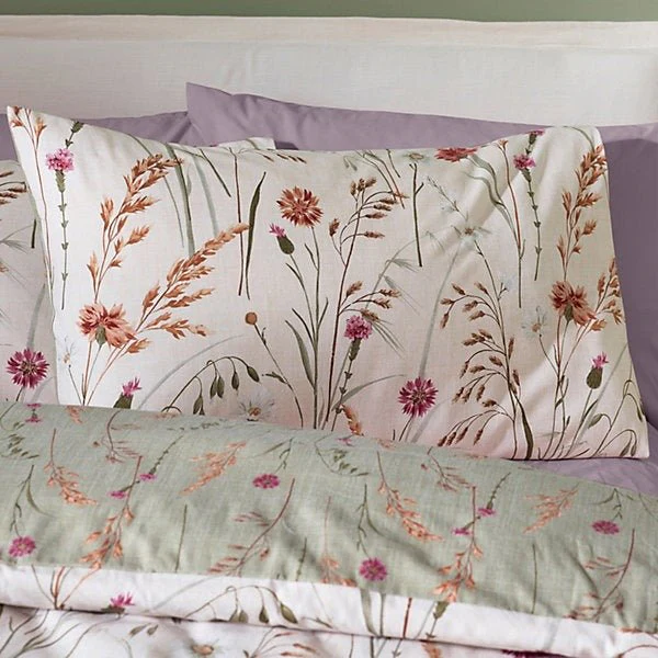 Catherine Lansfield Brushed Cotton Reversible Duvet Cover Set – Grasmere Floral Green (King) - Image 3