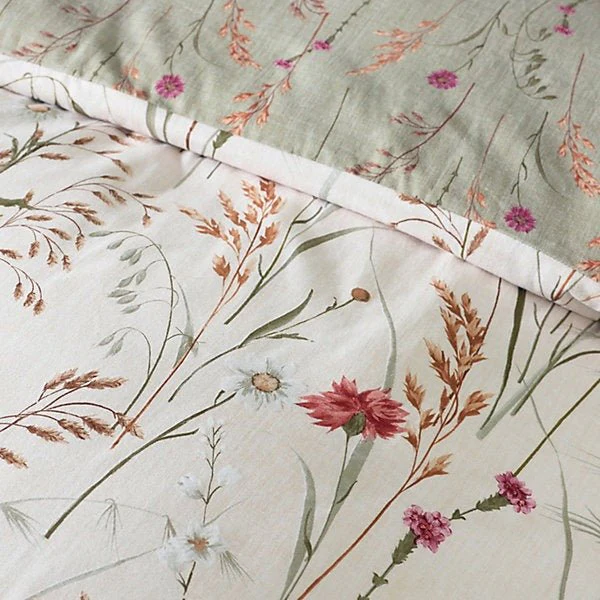 Catherine Lansfield Brushed Cotton Reversible Duvet Cover Set – Grasmere Floral Green (King) - Image 4
