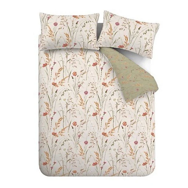 Catherine Lansfield Brushed Cotton Reversible Duvet Cover Set – Grasmere Floral Green (King) - Image 5