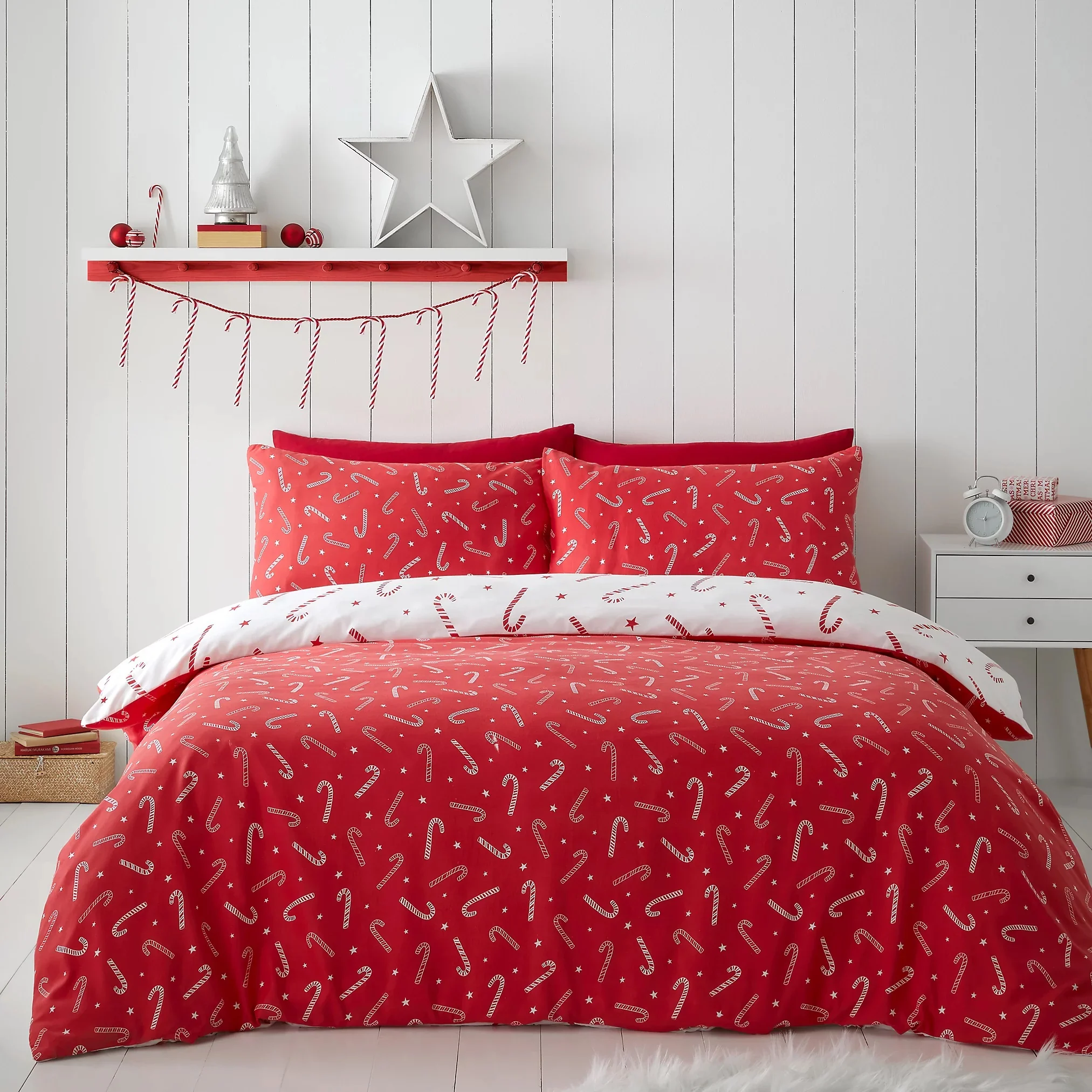Catherine Lansfield Christmas Candy Cane Reversible Duvet Set - Kingsize - Image 2