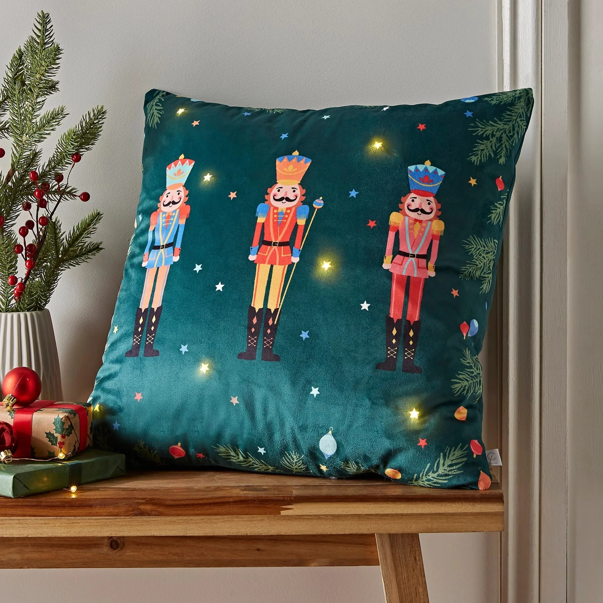 Catherine Lansfield Christmas Nutcracker Light Up Cushion