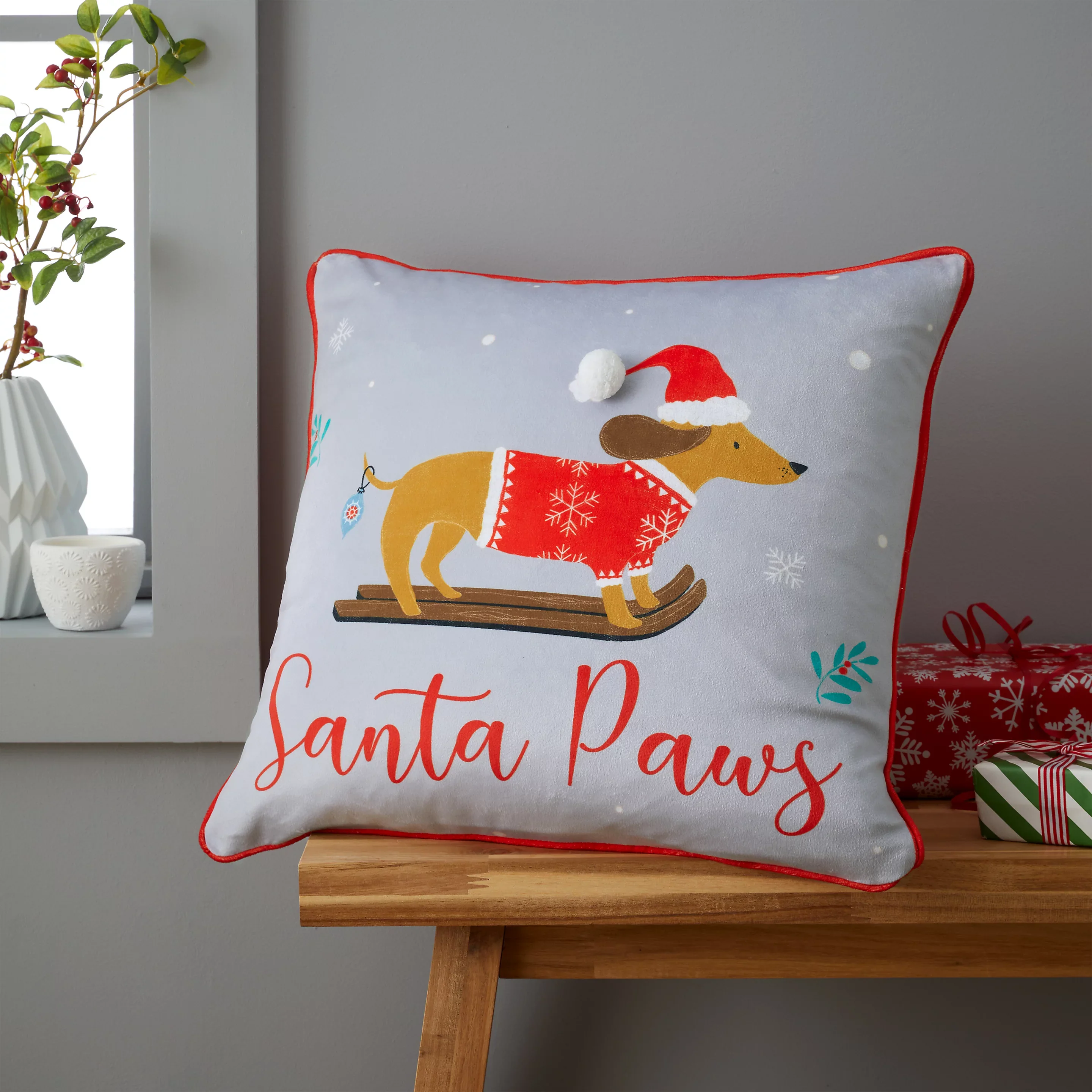 Catherine Lansfield Christmas Santa Paws Cushion 43 x 43cm