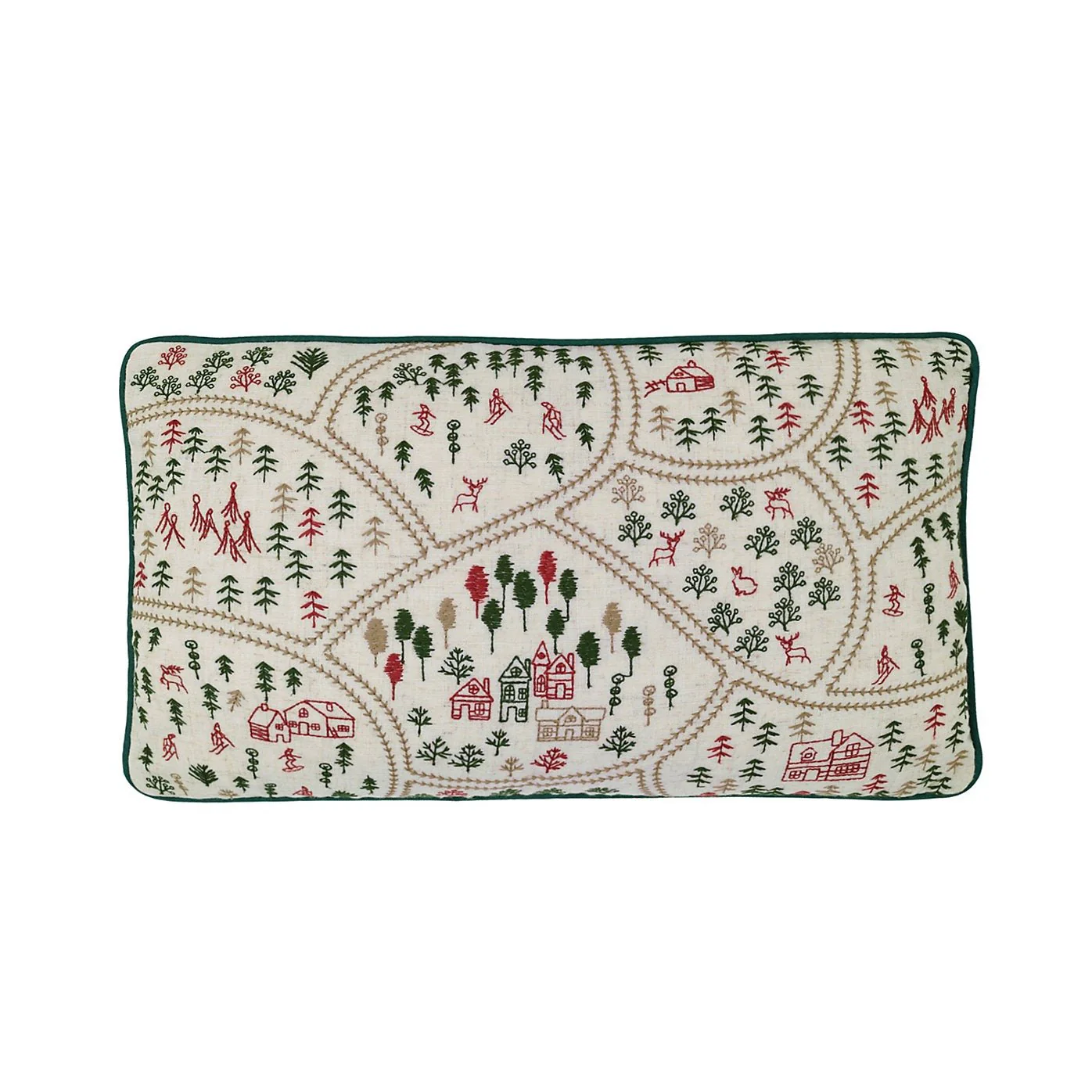 Catherine Lansfield Christmas Ski Village Embroidered Cushion – Natural (30x50cm) - Image 3