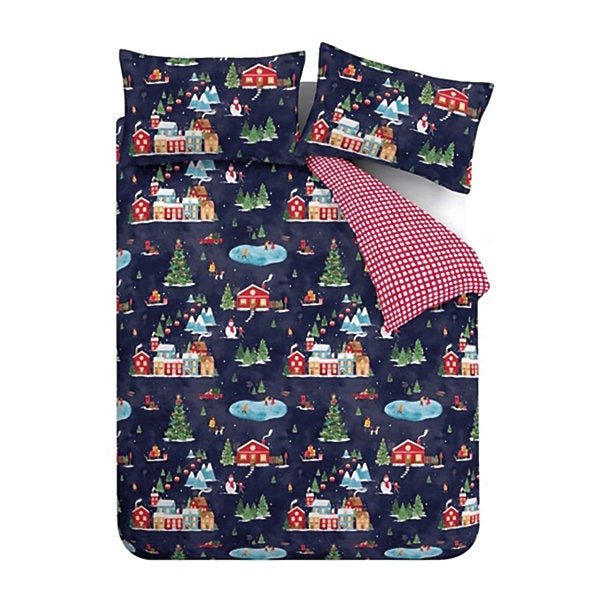 Catherine Lansfield Christmas Ski Village Reversible Duvet Cover Set – Navy Blue (Single) - Image 5