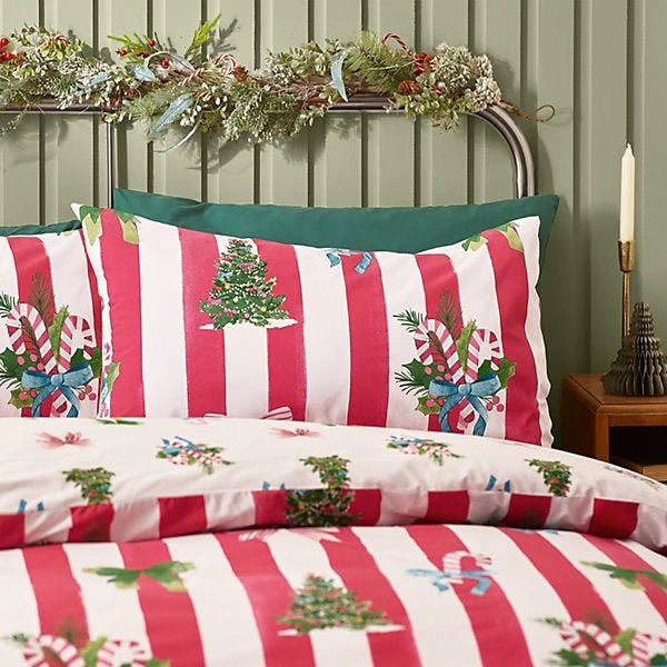 Catherine Lansfield Christmas Stripe Reversible Duvet Cover Set – Super King - Image 3