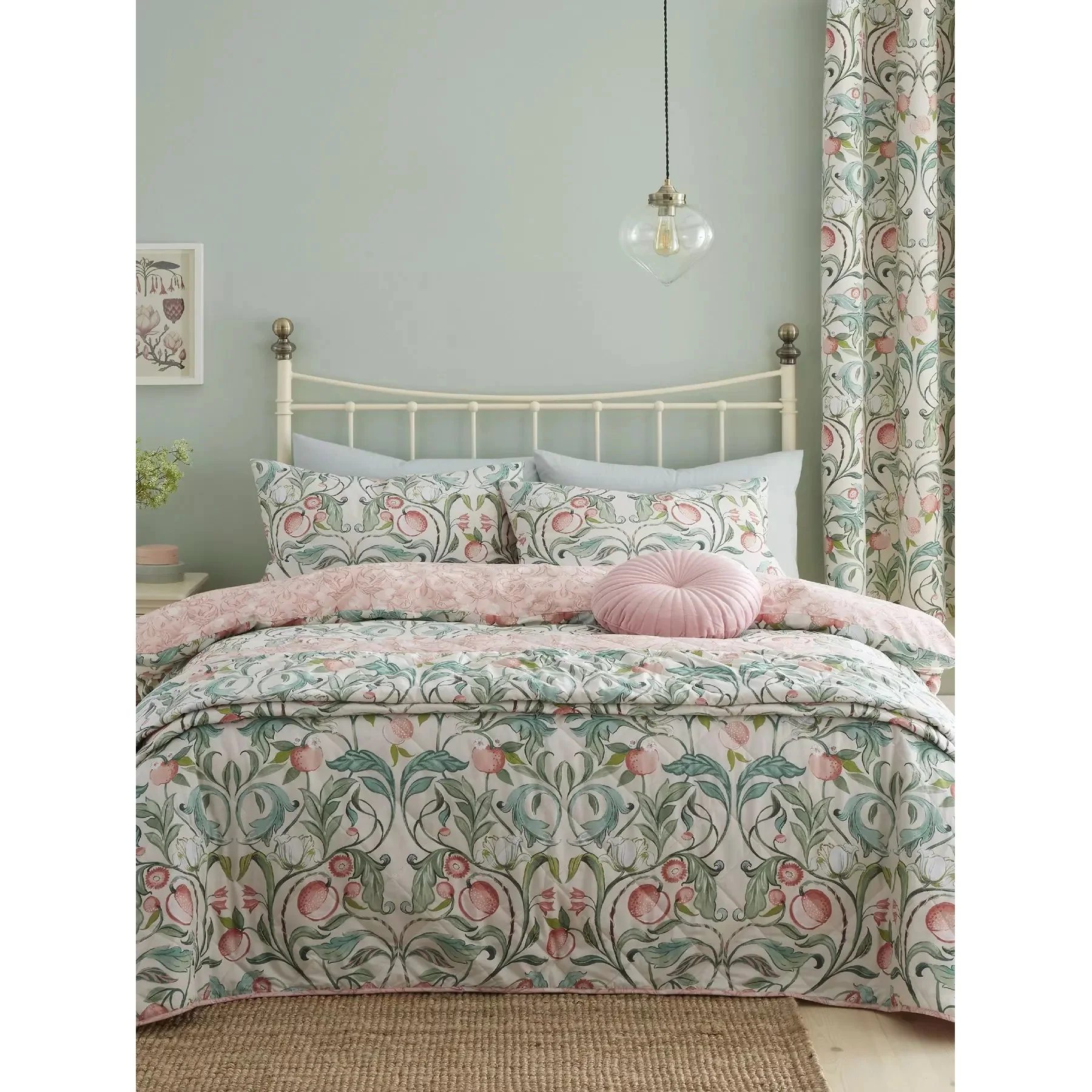 Catherine Lansfield Clarence Floral Green Duvet Set - Single