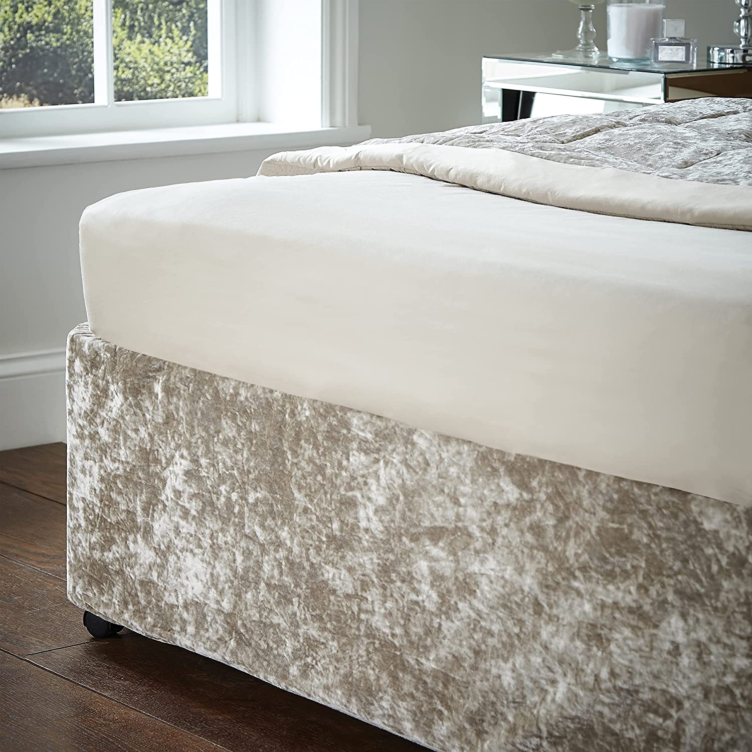 Catherine Lansfield Crushed Velvet Double Divan Base Wrap Natural