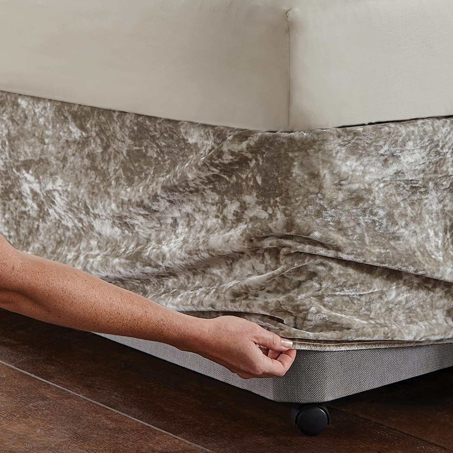 Catherine Lansfield Crushed Velvet Kingsize Divan Base Wrap Natural - Image 2