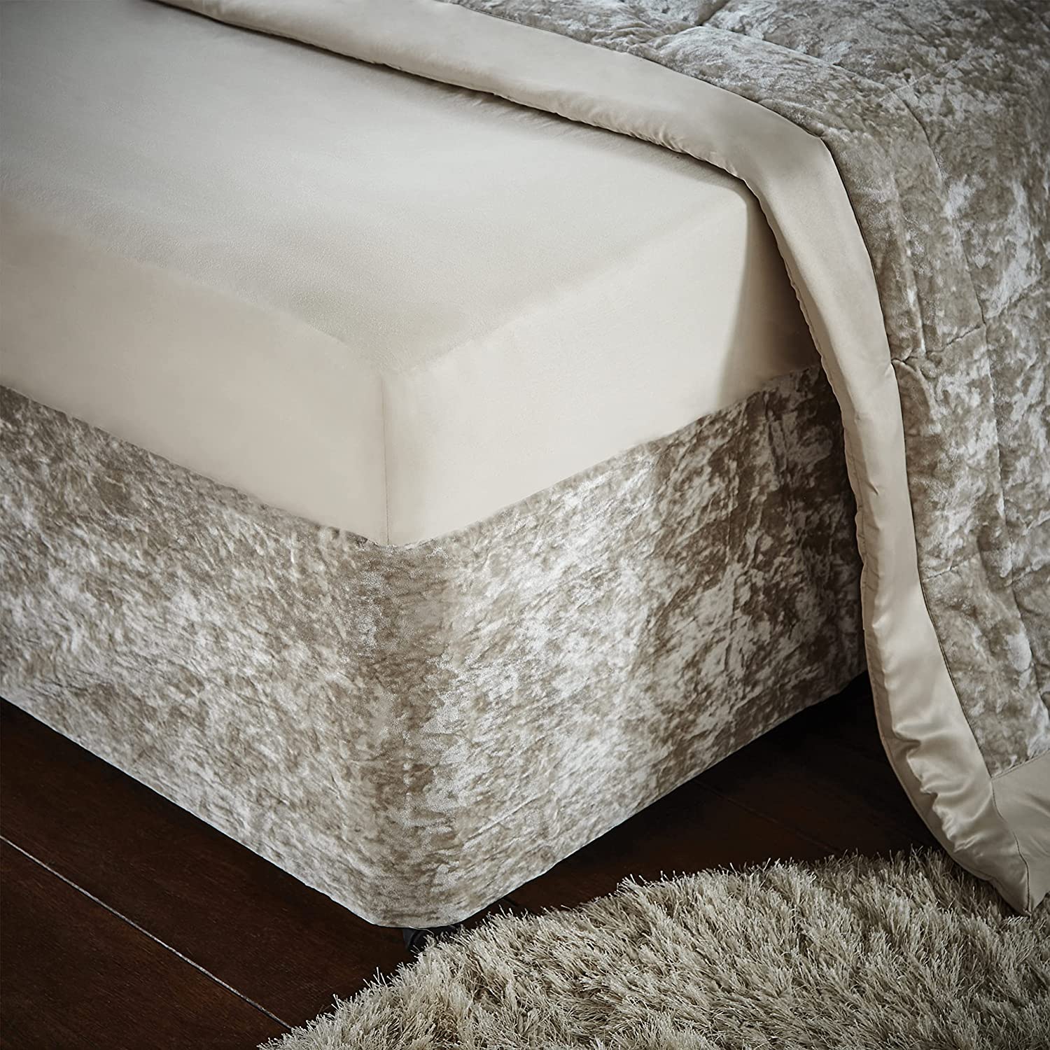 Catherine Lansfield Crushed Velvet Kingsize Divan Base Wrap Natural - Image 4